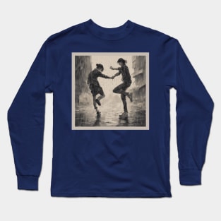 Dancing In The Rain In Black And White Long Sleeve T-Shirt